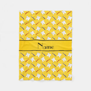 Personalized name yellow brushes and tooth pattern fleece blanket