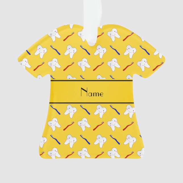 Personalized name yellow brushes and tooth pattern ornament (Front)