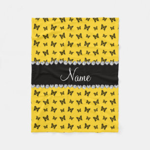 Personalized name yellow butterfly pattern fleece blanket
