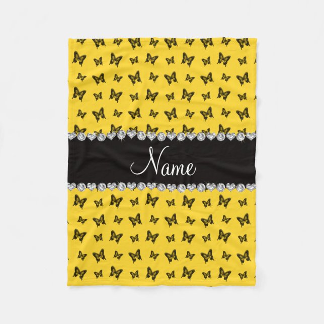 Personalized name yellow butterfly pattern fleece blanket (Front)
