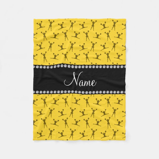 Personalized name yellow cheerleader pattern fleece blanket (Front)