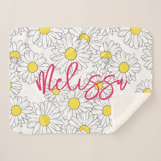 personalized name yellow daisy pattern modern sherpa blanket (Front (Horizontal))