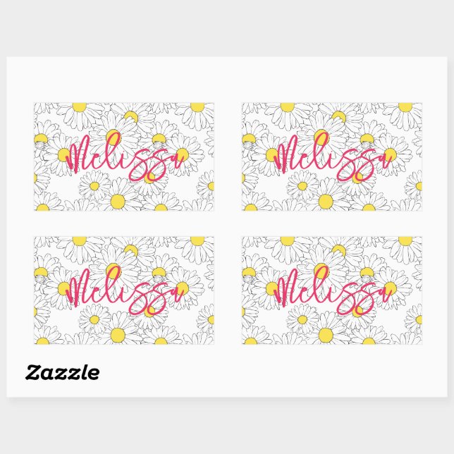 personalized name yellow daisy pattern modern sticker (Sheet)
