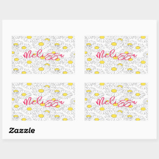 personalized name yellow daisy pattern modern sticker