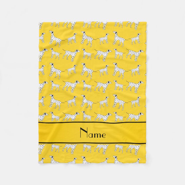 Personalized name yellow dalmatian dogs fleece blanket (Front)