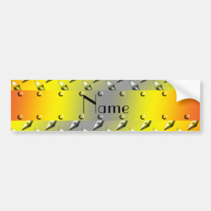Personalized name yellow diamond plate steel bumper sticker