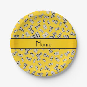 Personalized name yellow dominos paper plate