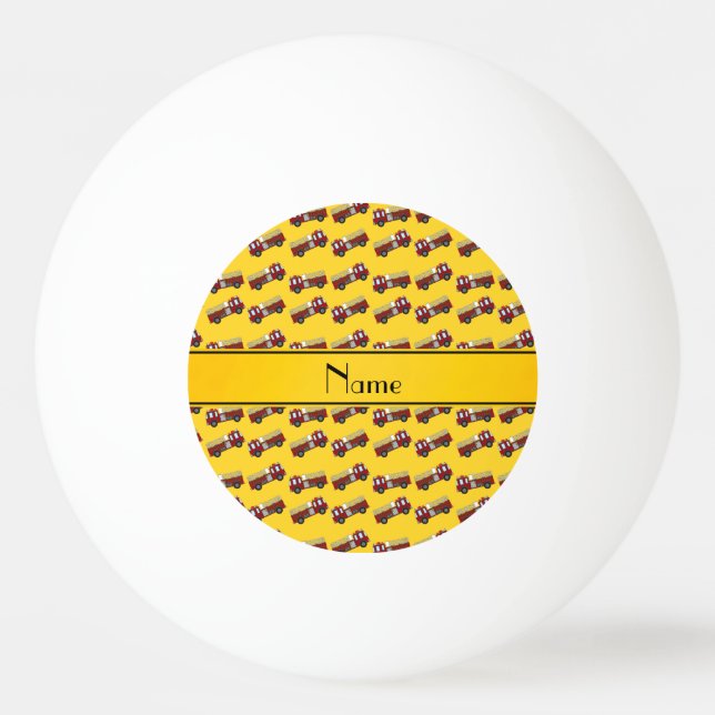 Personalized name yellow firetrucks ping pong ball (Front)