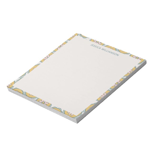 Personalized Name Yellow Floral Pastel Border Notepad (Rotated)