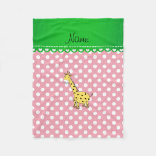 Personalized name yellow giraffe pink polka dots fleece blanket