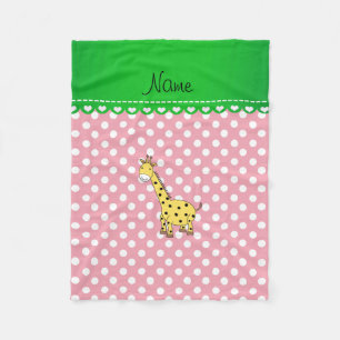 Personalized name yellow giraffe pink polka dots fleece blanket