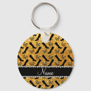Personalized name yellow glitter boots bows keychain