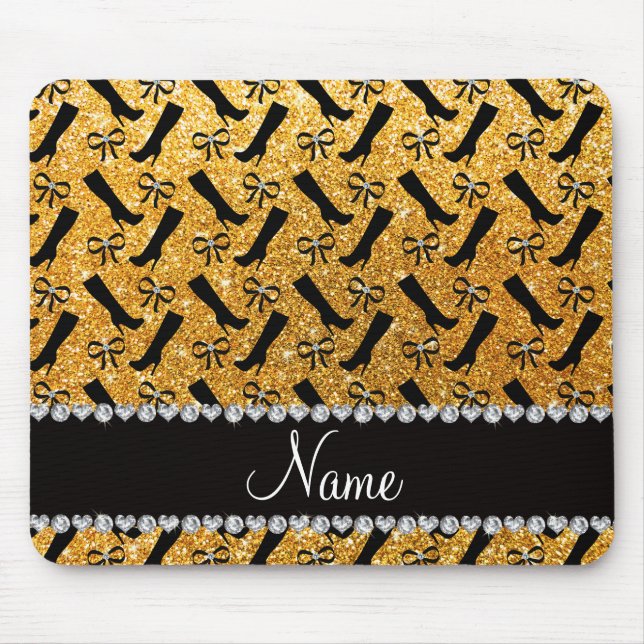 Personalized name yellow glitter boots bows mouse pad (Front)