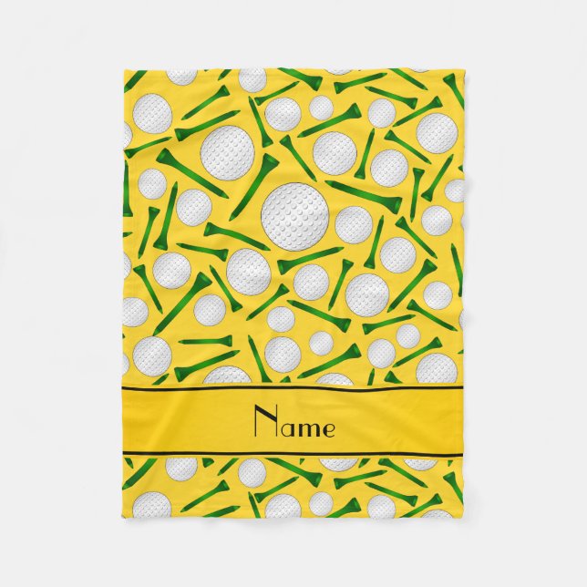 Personalized name yellow golf balls tees fleece blanket (Front)