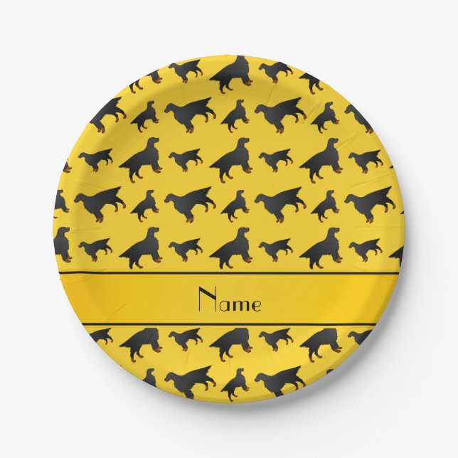 Personalized name yellow gordon setter dogs paper plate (Front)