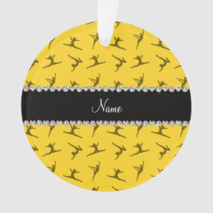 Personalized name yellow gymnastics pattern ornament