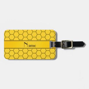 Personalized name yellow honeycomb luggage tag