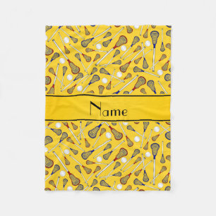 Personalized name yellow lacrosse pattern fleece blanket
