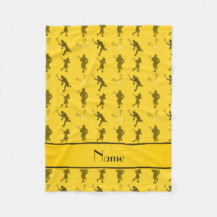 Personalized name yellow lacrosse silhouettes fleece blanket