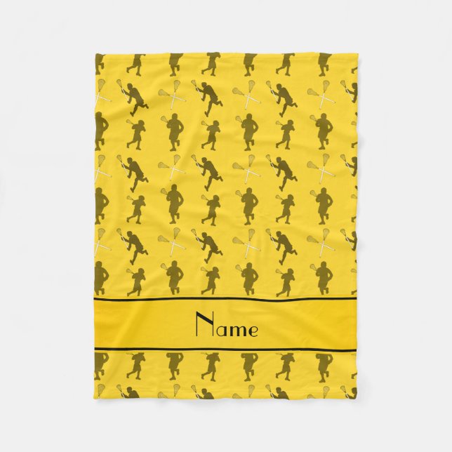 Personalized name yellow lacrosse silhouettes fleece blanket (Front)