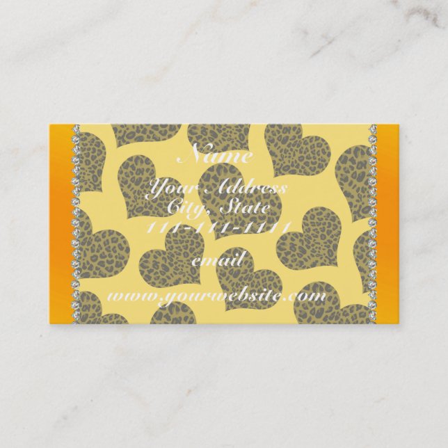 Personalized name yellow leopard hearts business card (Front)
