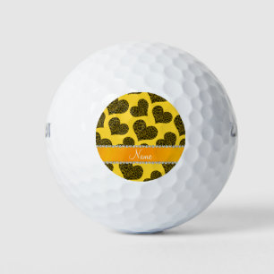 Personalized name yellow leopard hearts golf balls