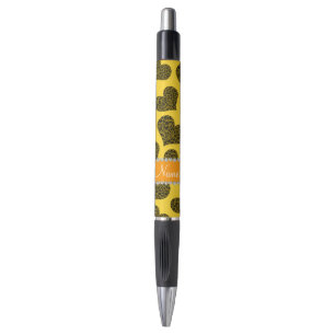 Personalized name yellow leopard hearts pen