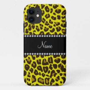 Personalized name yellow leopard pattern iPhone 11 case