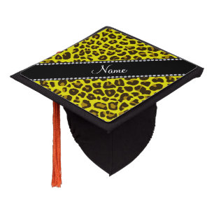 Personalized name yellow leopard pattern graduation cap topper