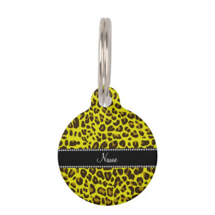 Personalized name yellow leopard pattern pet tag