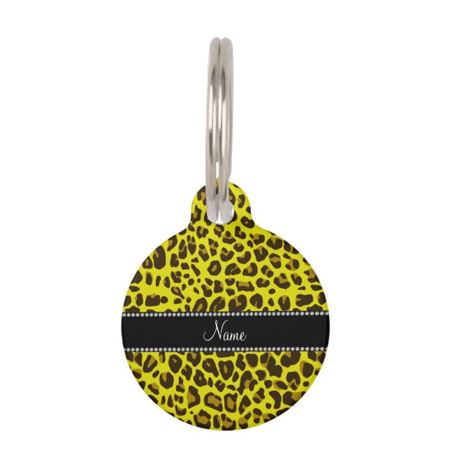 Personalized name yellow leopard pattern pet tag (Front)