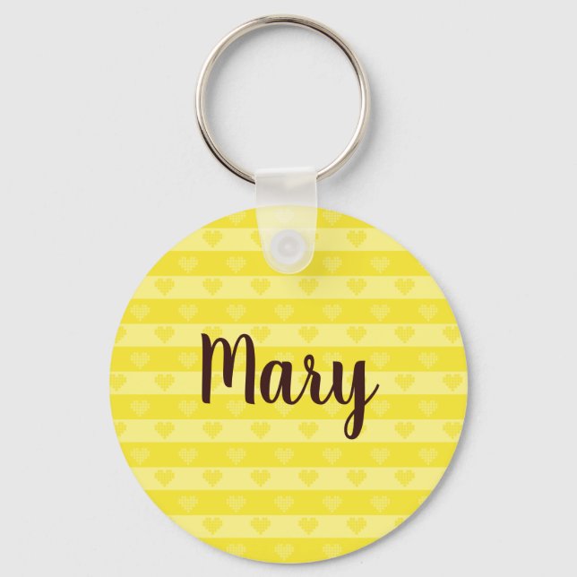 Personalized Name Yellow Little Hearts Keychain (Front)
