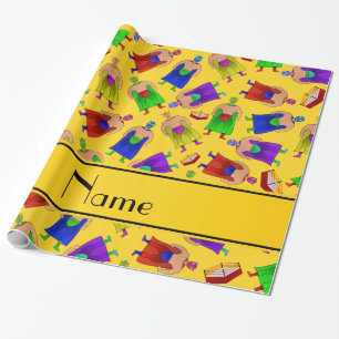 Personalized name yellow mexican wrestling wrapping paper