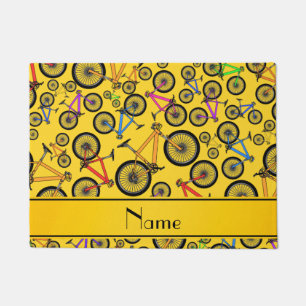 Personalized name yellow mountain bikes doormat