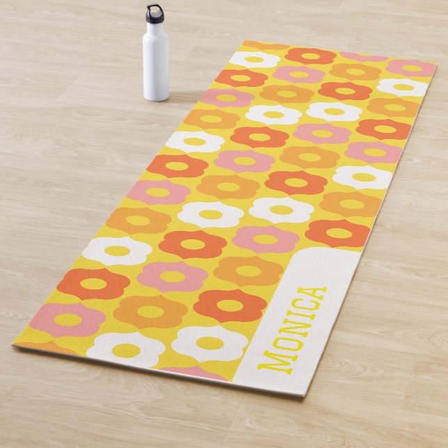 Personalized name yellow orang flowers pattern yoga mat (In Situ)