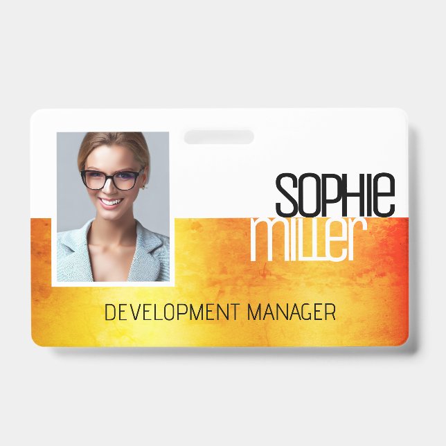 Personalized Name Yellow Orange Gradient Trendy  Badge (Front)