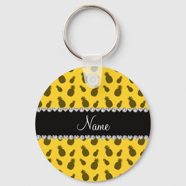 Personalized name yellow pineapple pattern keychain (Front)