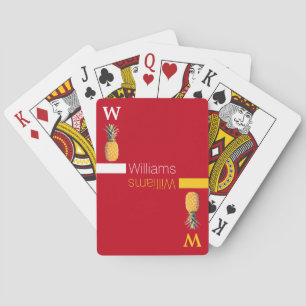 personalized name / yellow pineapples on red playing cards