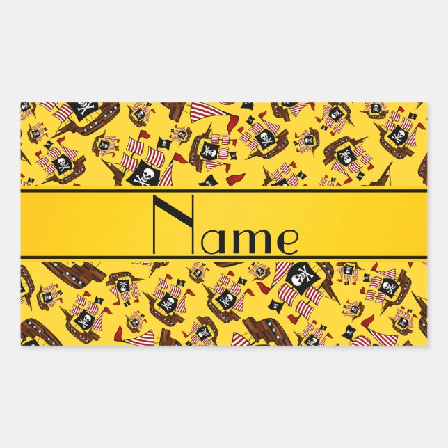 Personalized name yellow pirate ships sticker (Front)