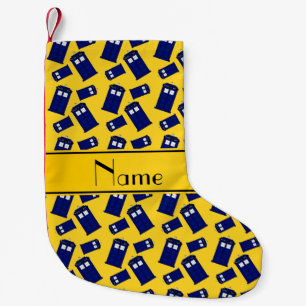 Personalized name yellow police box small christmas stocking