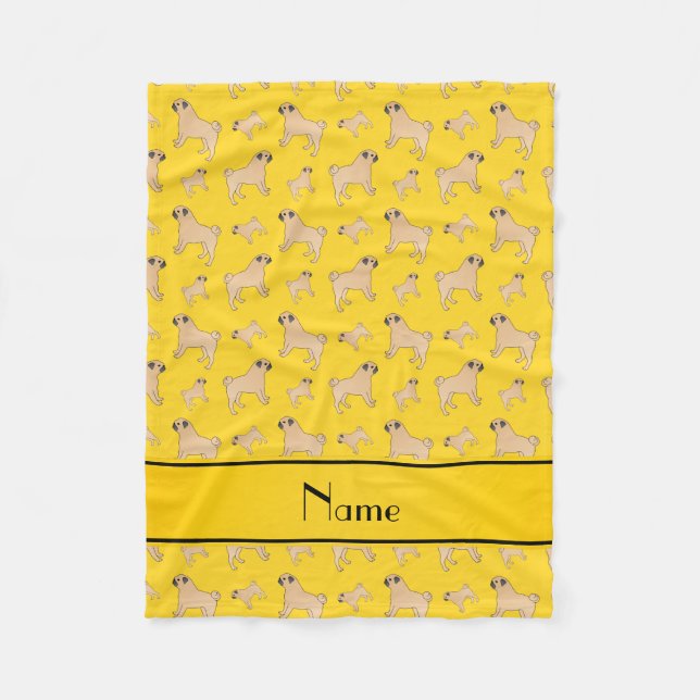 Personalized name yellow Pug dogs Fleece Blanket (Front)