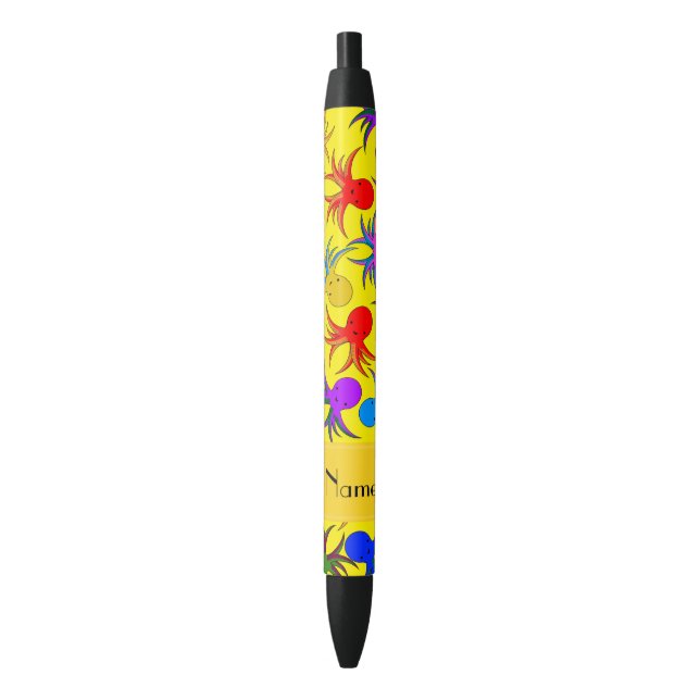 Personalized name yellow rainbow octopus black ink pen (Front Vertical)