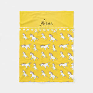 Personalized name yellow rainbow unicorns fleece blanket