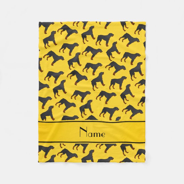 Personalized name yellow rottweiler dog pattern fleece blanket (Front)
