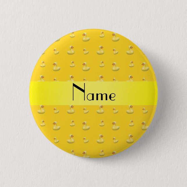 Personalized name yellow rubber duck pattern 2 inch round button (Front)