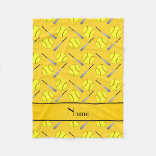 Personalized name yellow softball pattern fleece blanket