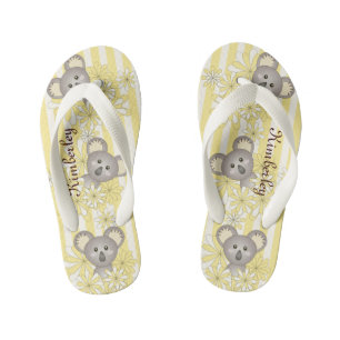 Personalized Name Yellow Stripe Baby Koala Kid's Flip Flops