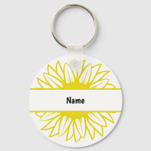 Personalized Name Yellow Sunflower Keychain