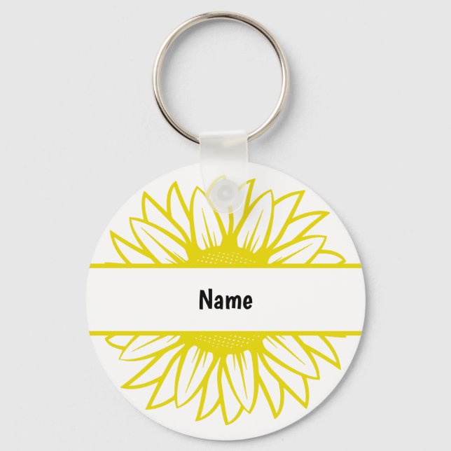 Personalized Name Yellow Sunflower Keychain (Front)
