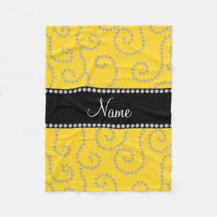 Personalized name yellow swirl diamonds fleece blanket